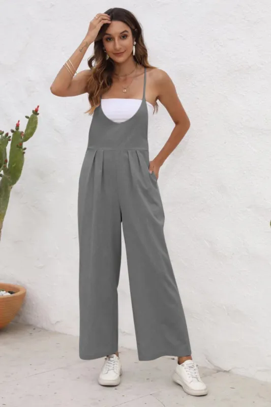 Tie Back Sleeveless Wide Leg Jumpsuit sold by Charming Charlie