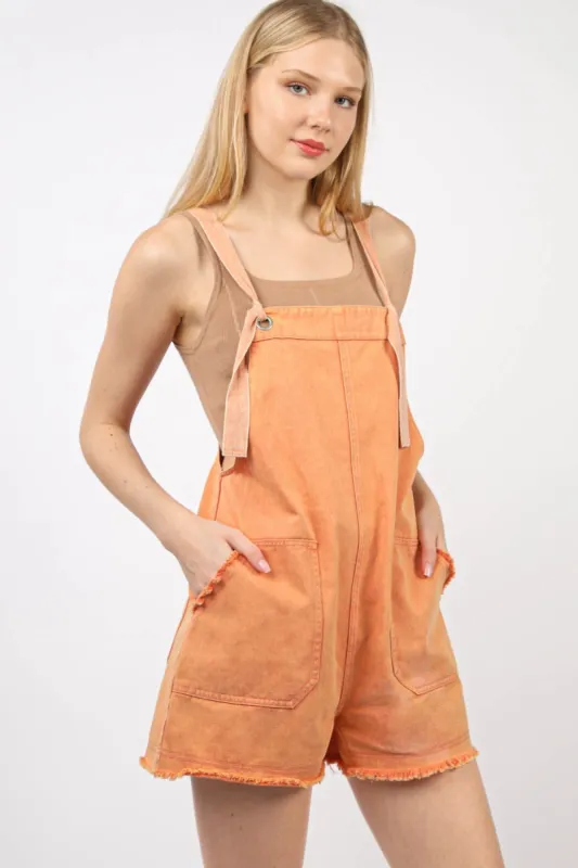 VERY J Washed Frayed Hem Denim Overall sold by Charming Charlie