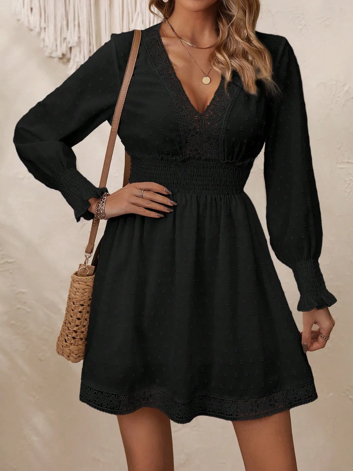 Lace Detail V-Neck Long Sleeve Dress sold by Charming Charlie product image thumbnail 4