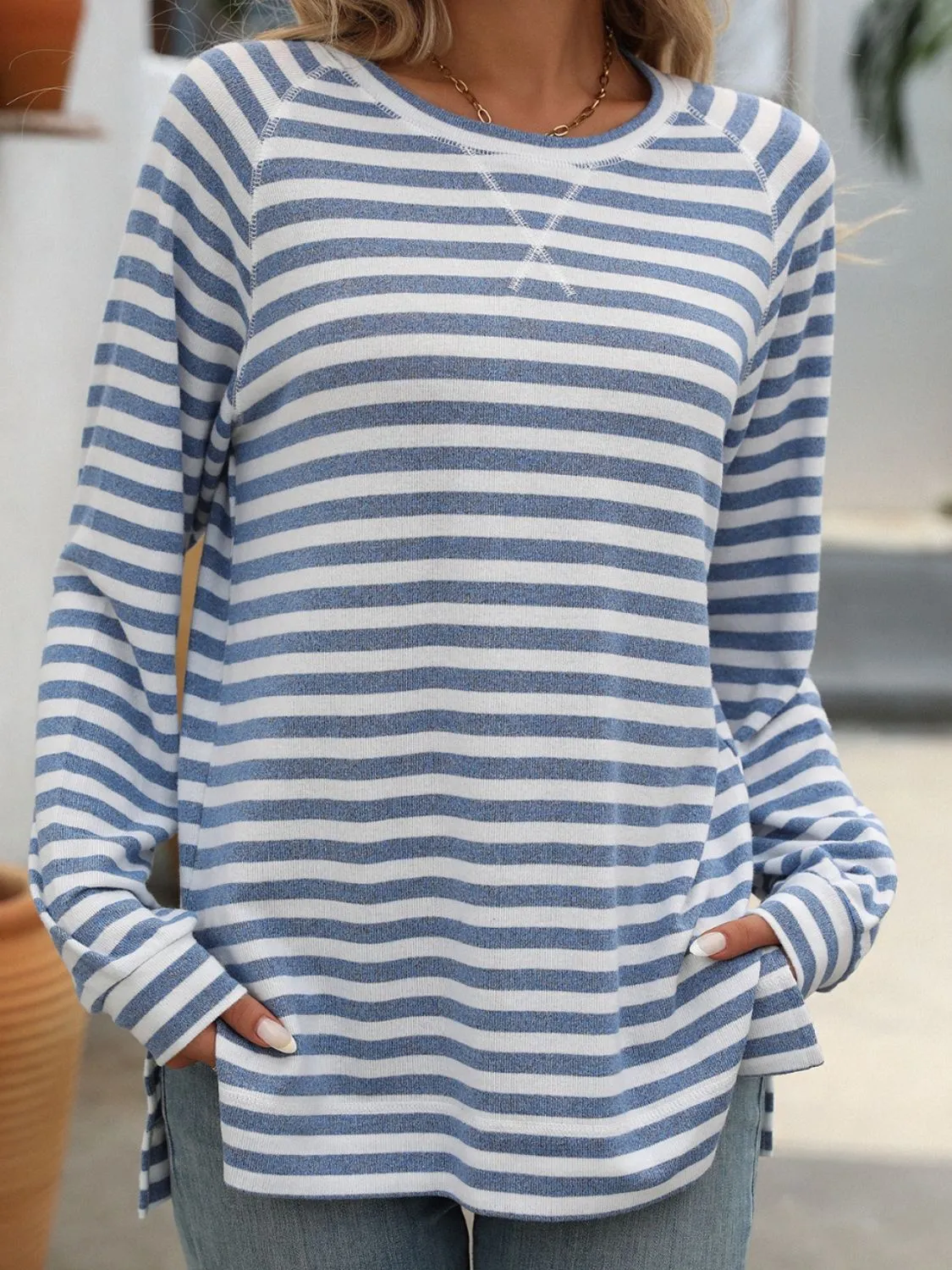 Striped Round Neck Long Sleeve T-Shirt sold by Charming Charlie product image thumbnail 3