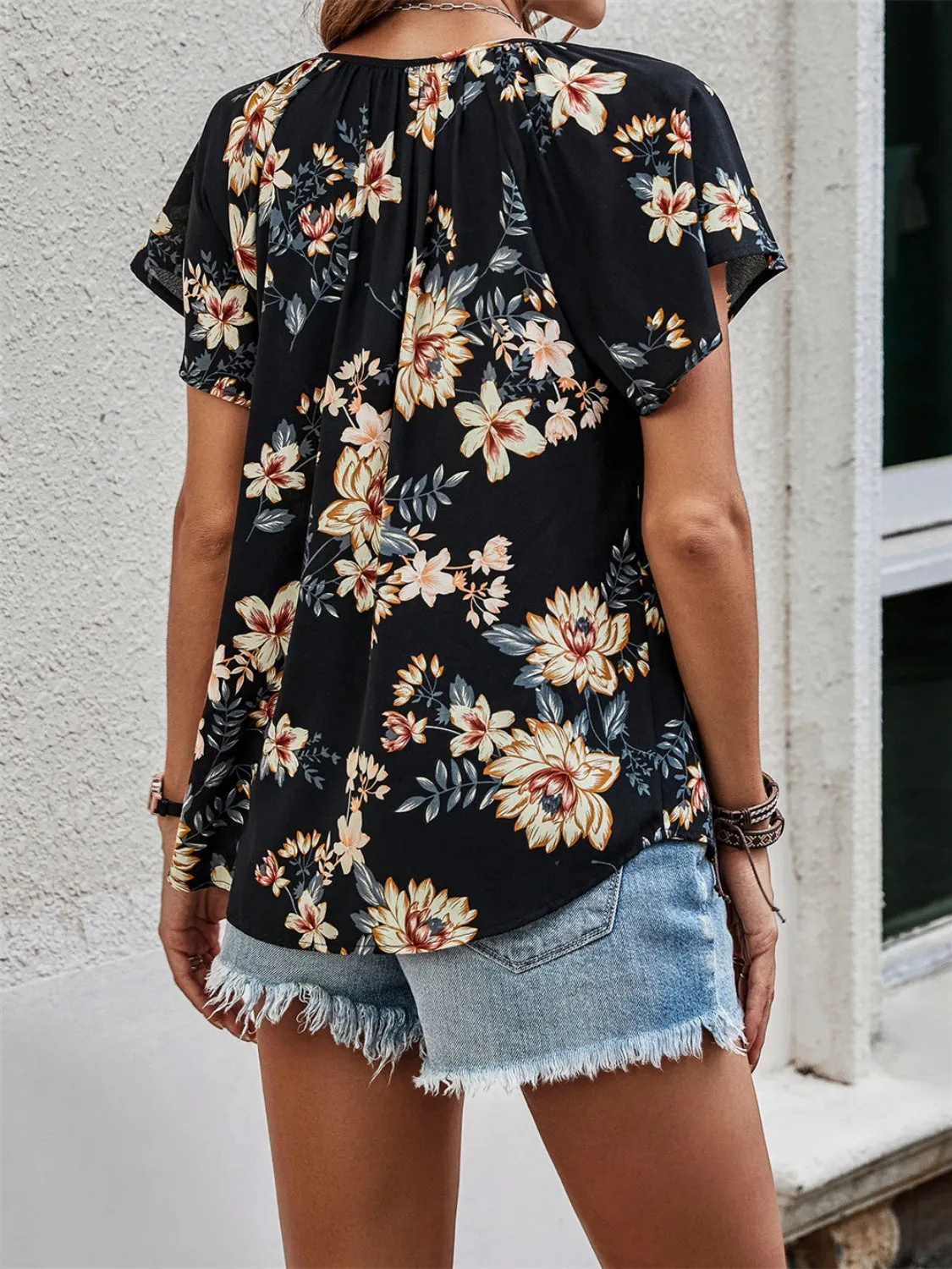 Printed Tie Neck Short Sleeve Blouse sold by Charming Charlie product image thumbnail 2