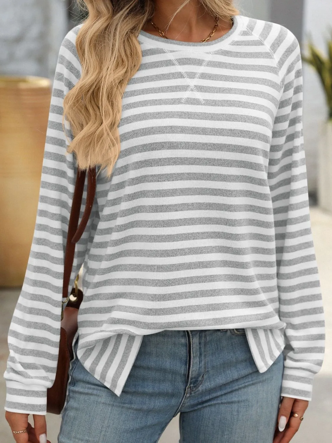 Striped Round Neck Long Sleeve T-Shirt sold by Charming Charlie product image thumbnail 4
