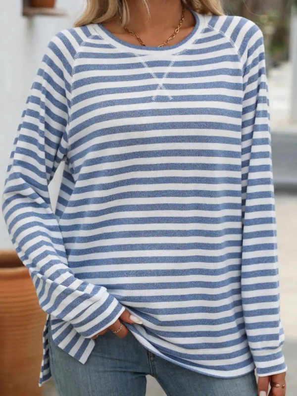 Striped Round Neck Long Sleeve T-Shirt sold by Charming Charlie
