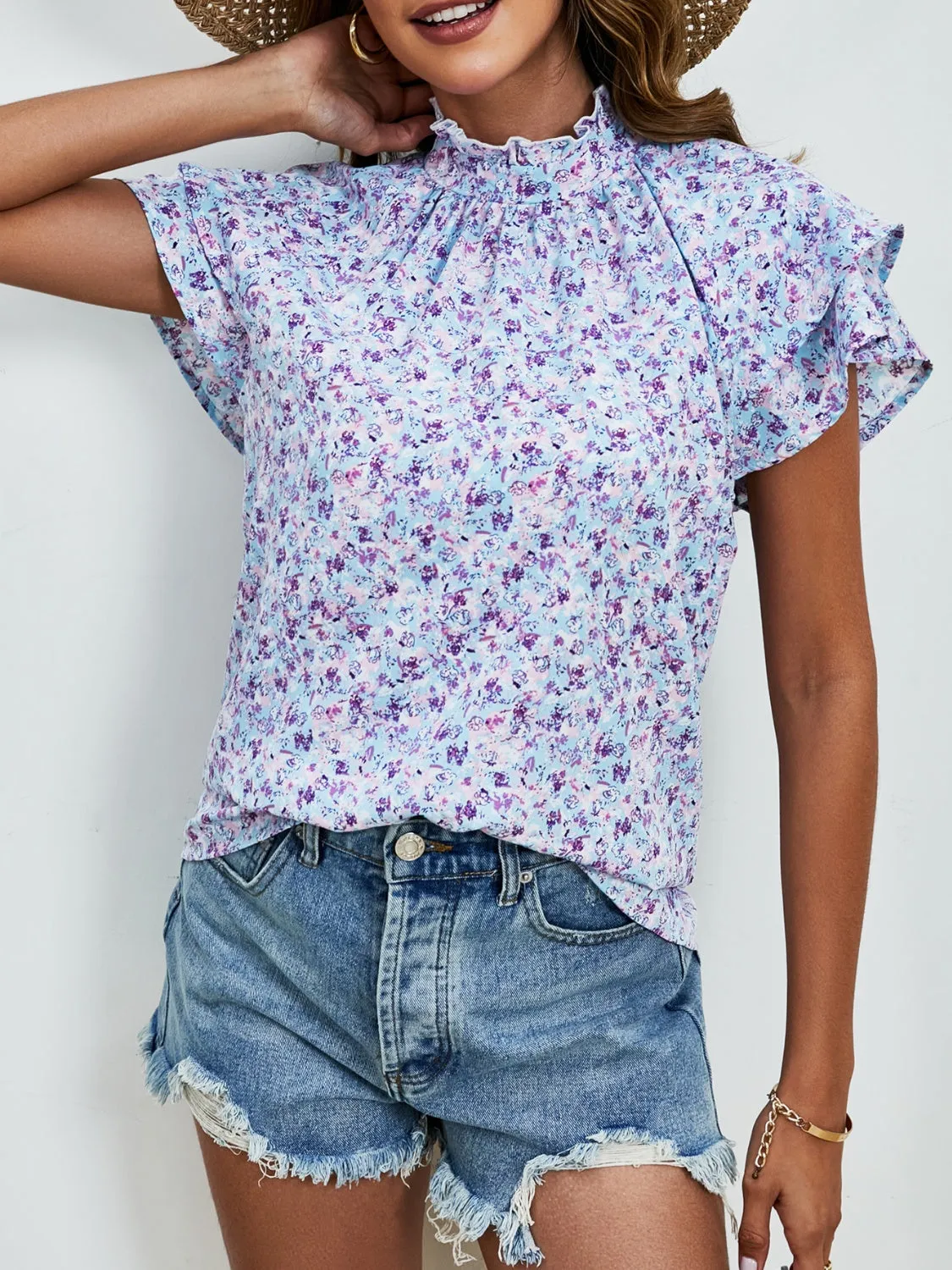 Ditsy Floral Mock Neck Flounce Sleeve Blouse sold by Charming Charlie product image thumbnail 3