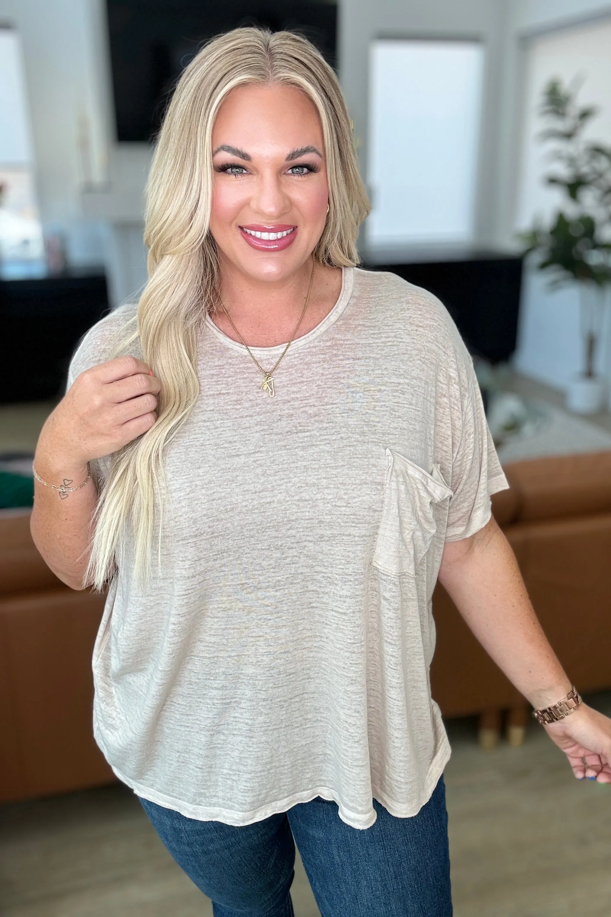 Close to Myself Patch Pocket Tee in Light Mocha sold by Charming Charlie