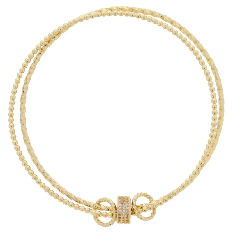 Pave Crystal Gold Rondel & Textured Rings on Gold Twist Bangle & Smooth Bangle Bracelet, 9" Around sold by Charming Charlie
