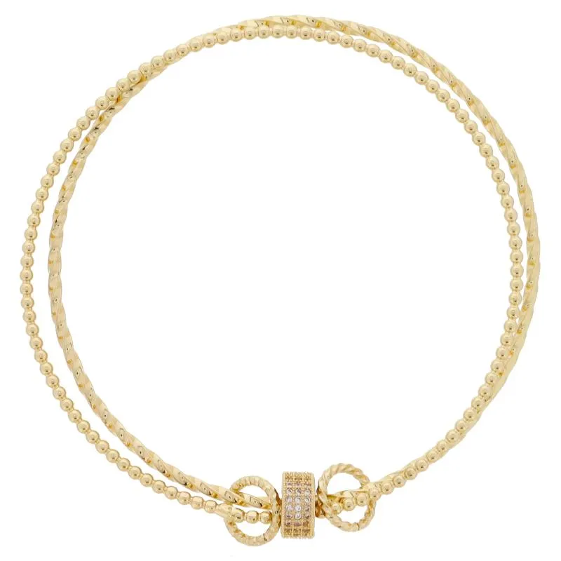 Pave Crystal Gold Rondel & Textured Rings on Gold Twist Bangle & Smooth Bangle Bracelet, 9" Around sold by Charming Charlie