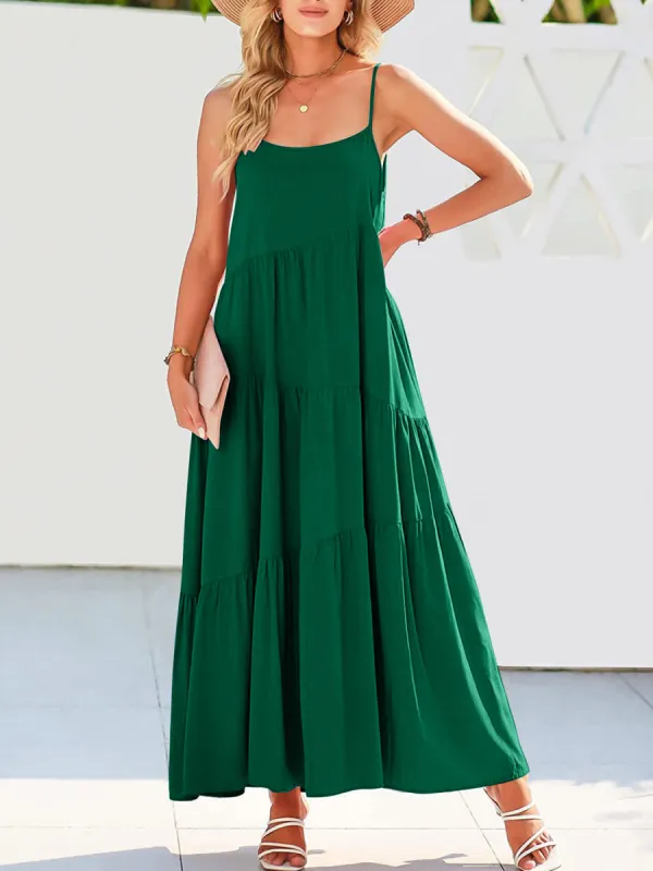 Full Size Ruched Tiered Spaghetti Strap Dress sold by Charming Charlie