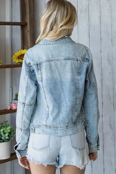 Veveret Distressed Button Up Denim Jacket sold by Charming Charlie product image thumbnail 4