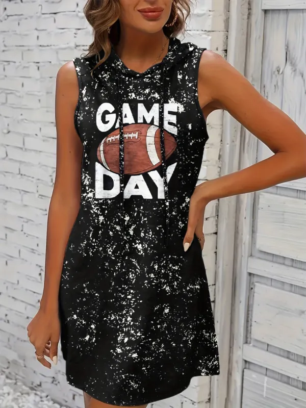 Graphic Drawstring Hooded Sleeveless Dress sold by Charming Charlie
