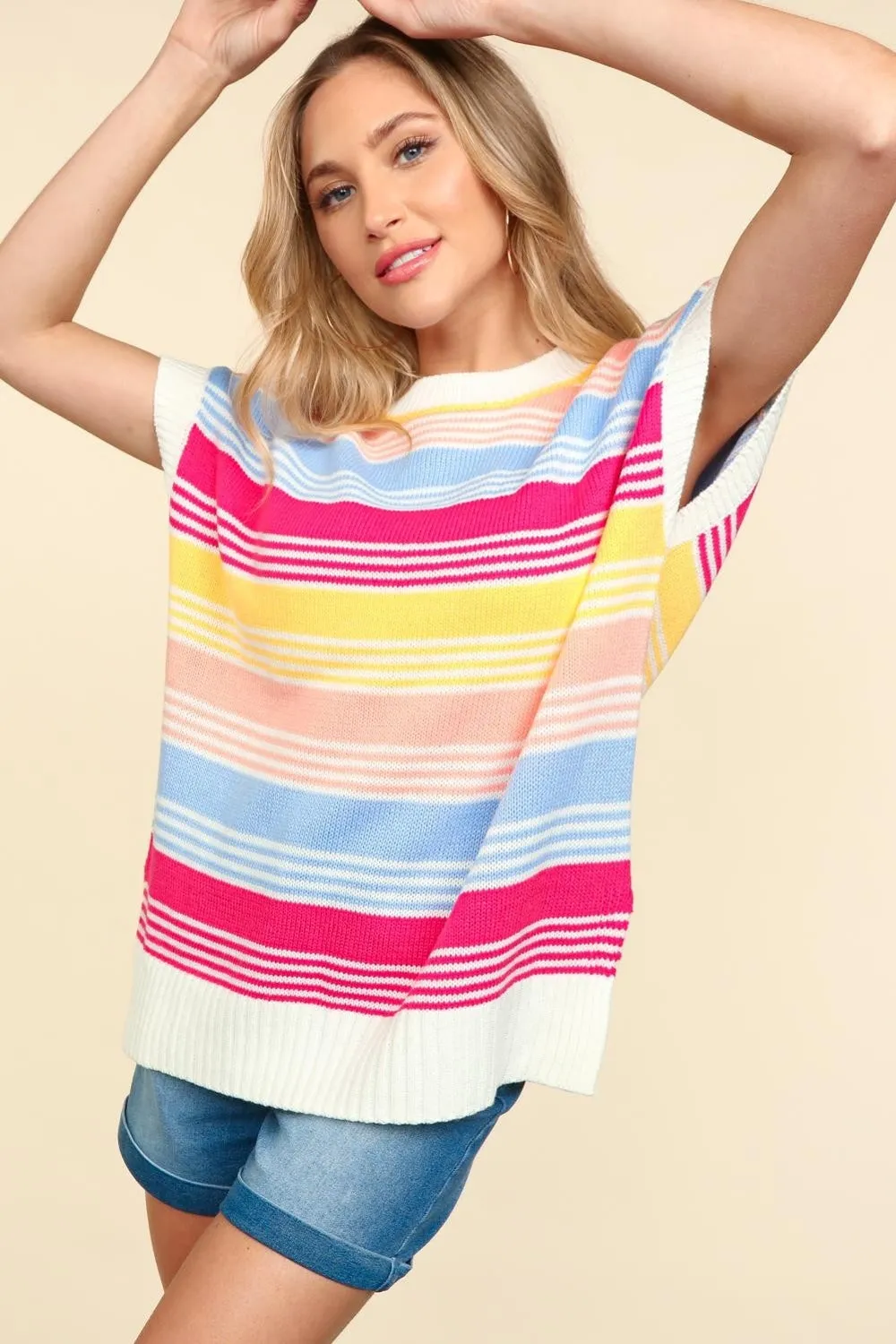 Haptics Striped Side Slit Short Sleeve Knit Top sold by Charming Charlie product image thumbnail 4