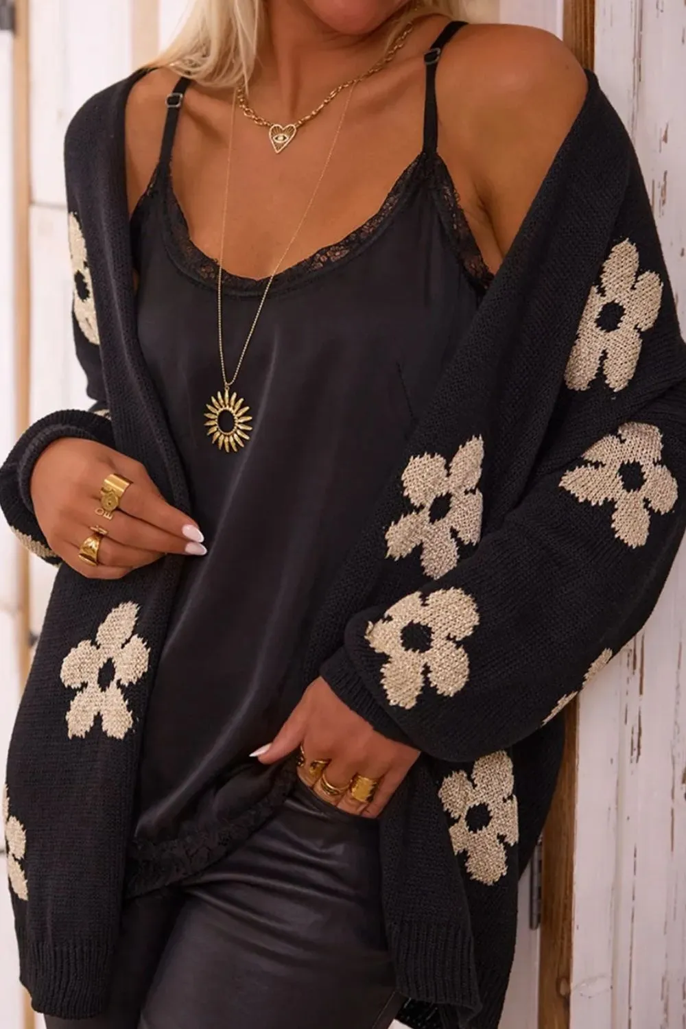 Flower Open Front Long Sleeve Cardigan sold by Charming Charlie product image thumbnail 5