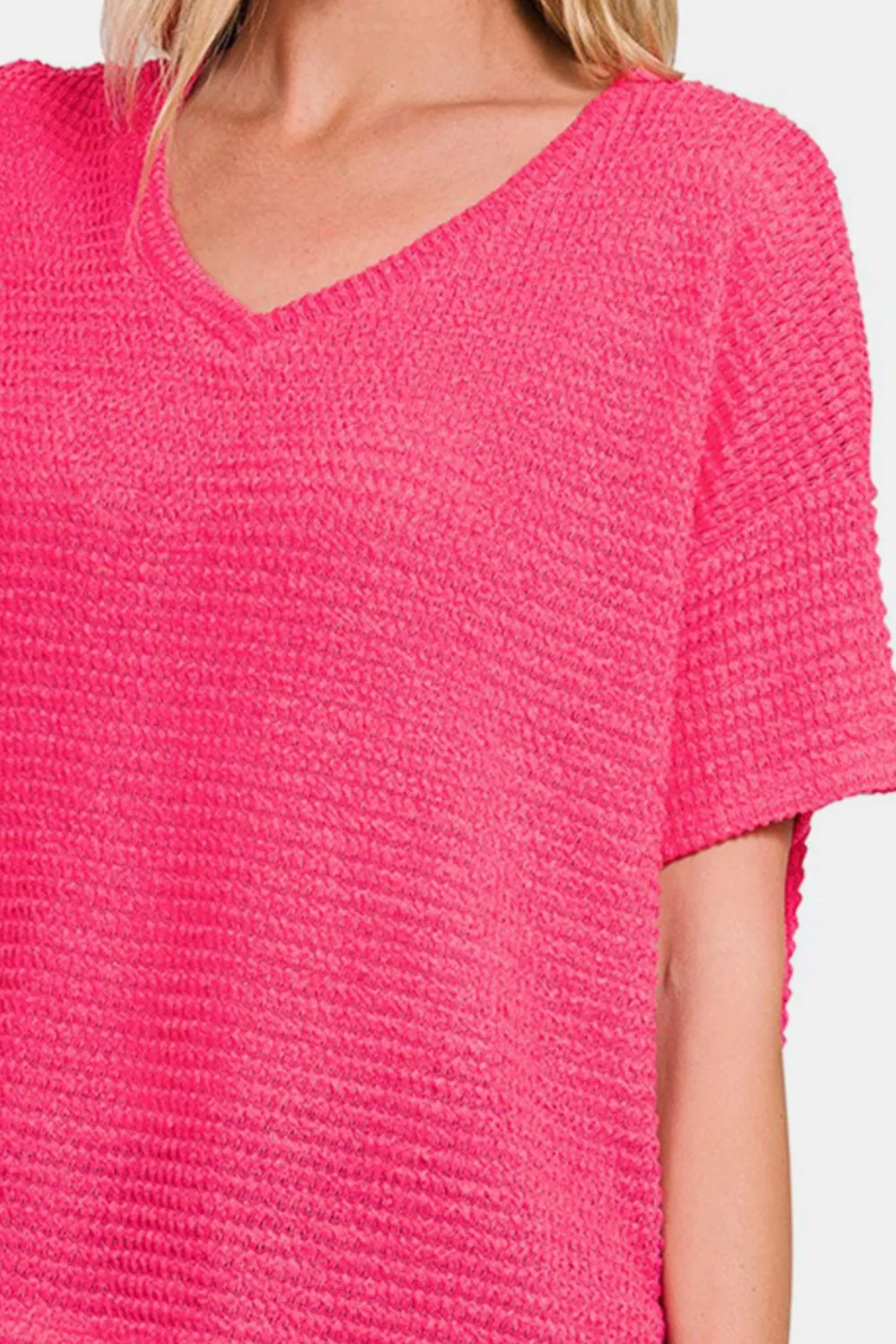 Zenana Drop Shoulder Short Sleeve Jacquard Knit Top sold by Charming Charlie product image thumbnail 3