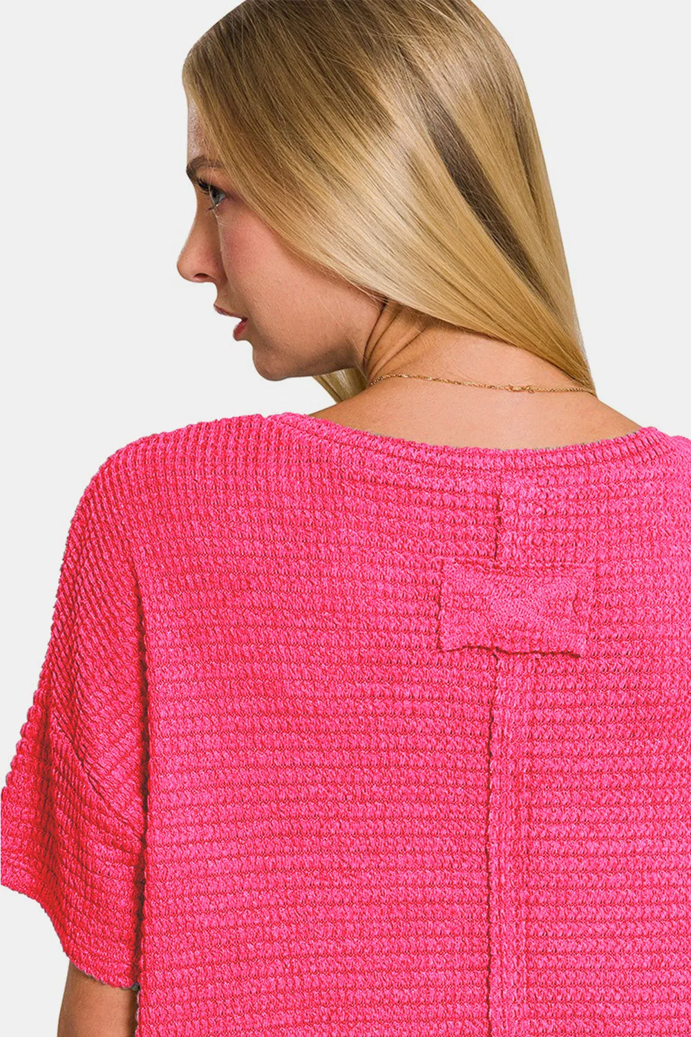 Zenana Drop Shoulder Short Sleeve Jacquard Knit Top sold by Charming Charlie product image thumbnail 2