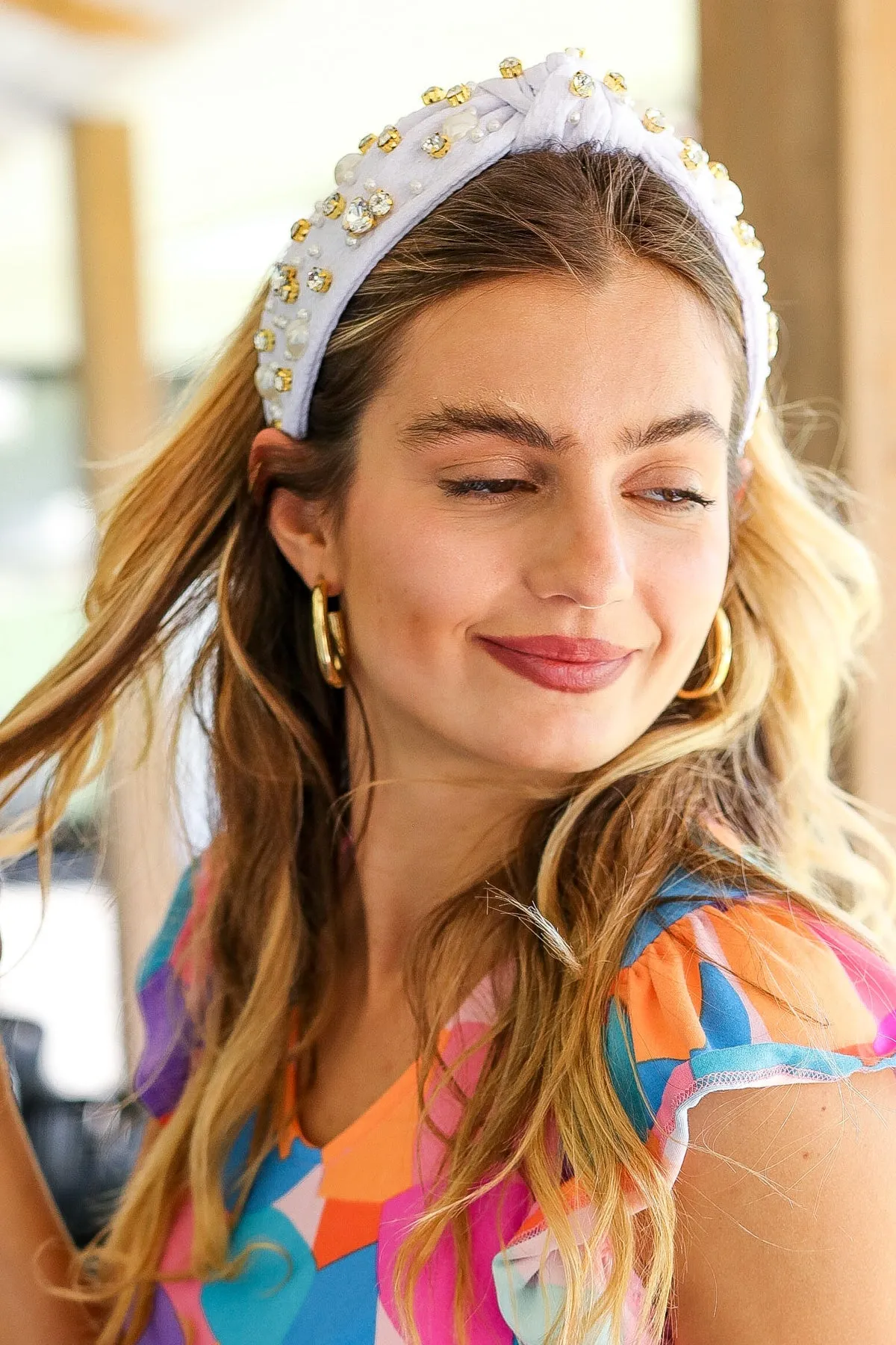 White Heart Pearl & Jewel Knot Knit Headband sold by Charming Charlie product image thumbnail 2