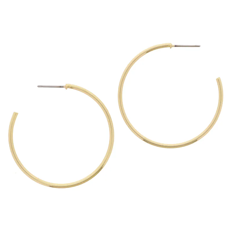 18K Gold Plated Super Thin Tubular Hoop Earrings, 1.5" Top to Bottom sold by Charming Charlie