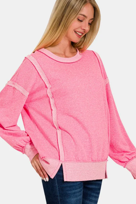 Zenana Washed Exposed-Seam Sweatshirt sold by Charming Charlie
