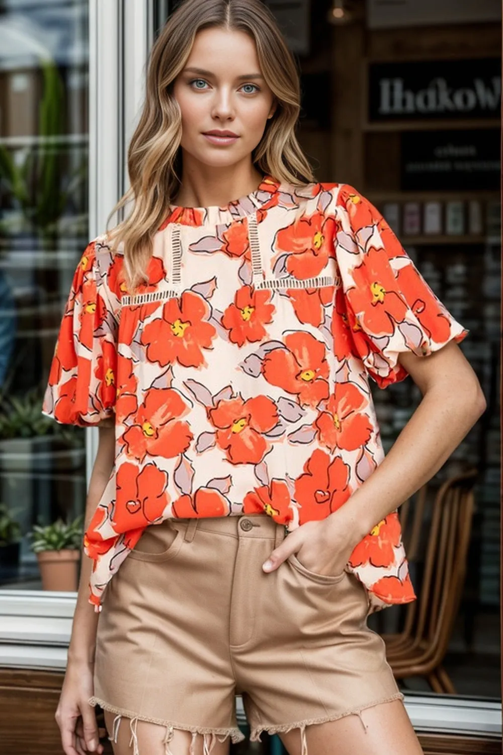 Printed Round Neck Short Sleeve Blouse sold by Charming Charlie