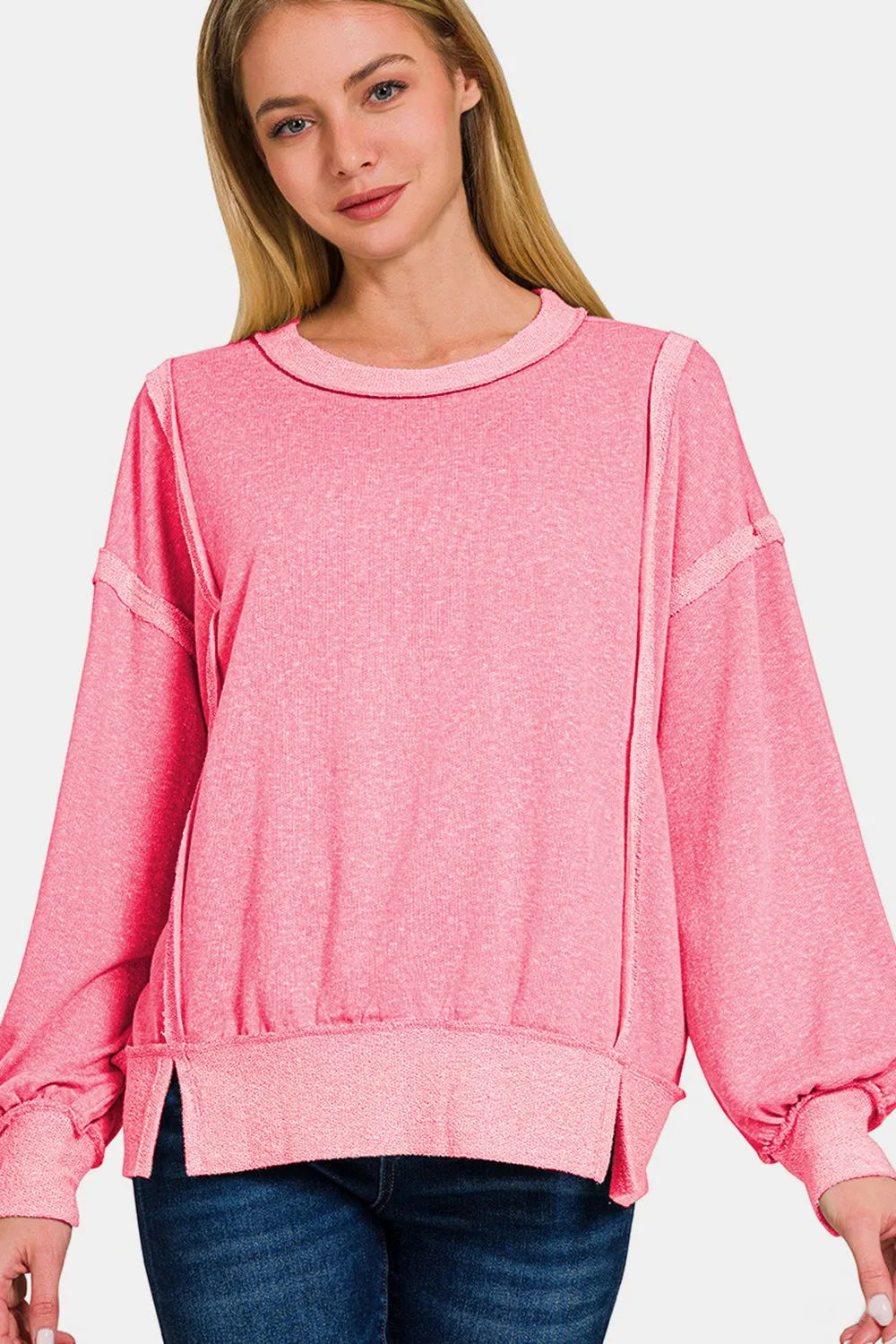 Zenana Washed Exposed-Seam Sweatshirt sold by Charming Charlie product image thumbnail 3