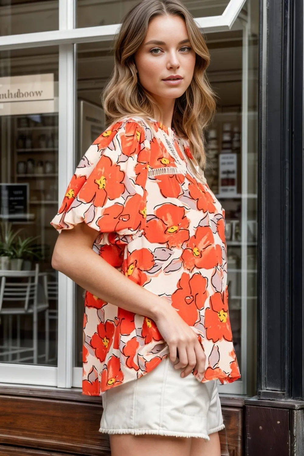 Printed Round Neck Short Sleeve Blouse sold by Charming Charlie product image thumbnail 2