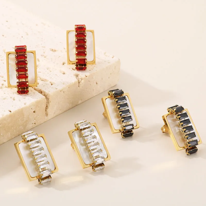 Titanium Steel Inlaid Zircon Stud Earrings sold by Charming Charlie