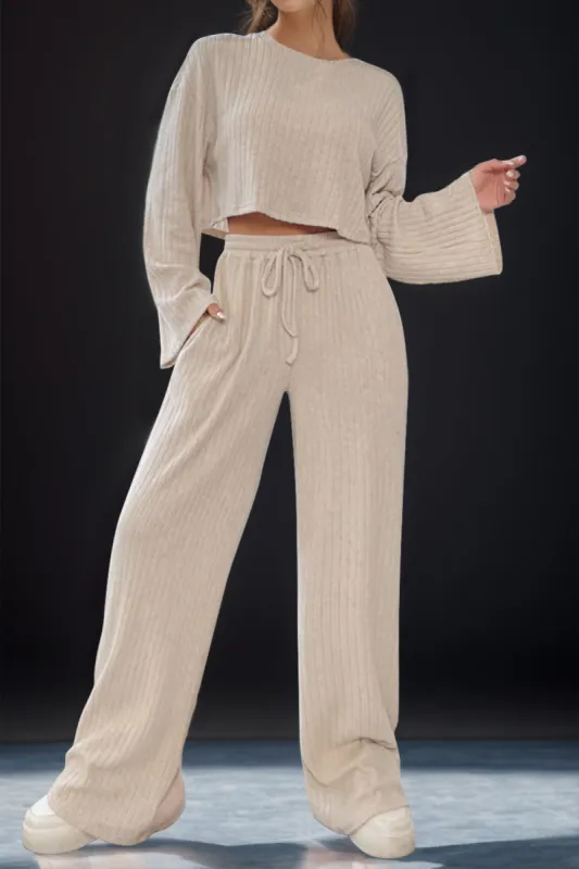Round Neck Long Sleeve Top and Pants Set sold by Charming Charlie