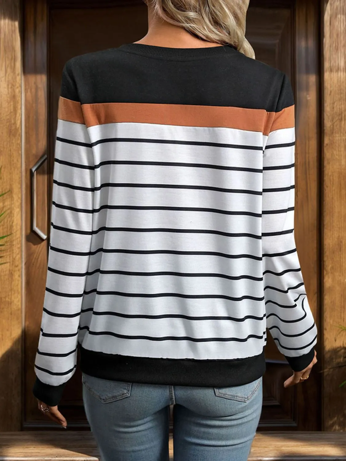 Striped Round Neck Long Sleeve Sweatshirt sold by Charming Charlie product image thumbnail 2