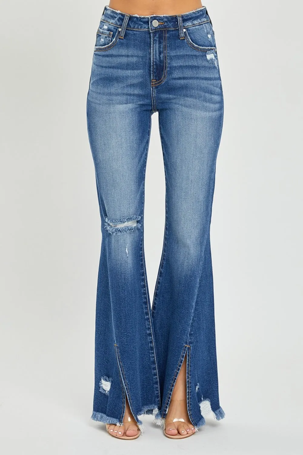 RISEN Full Size High Rise Front Slit Frayed Hem Flare Jeans sold by Charming Charlie product image thumbnail 5