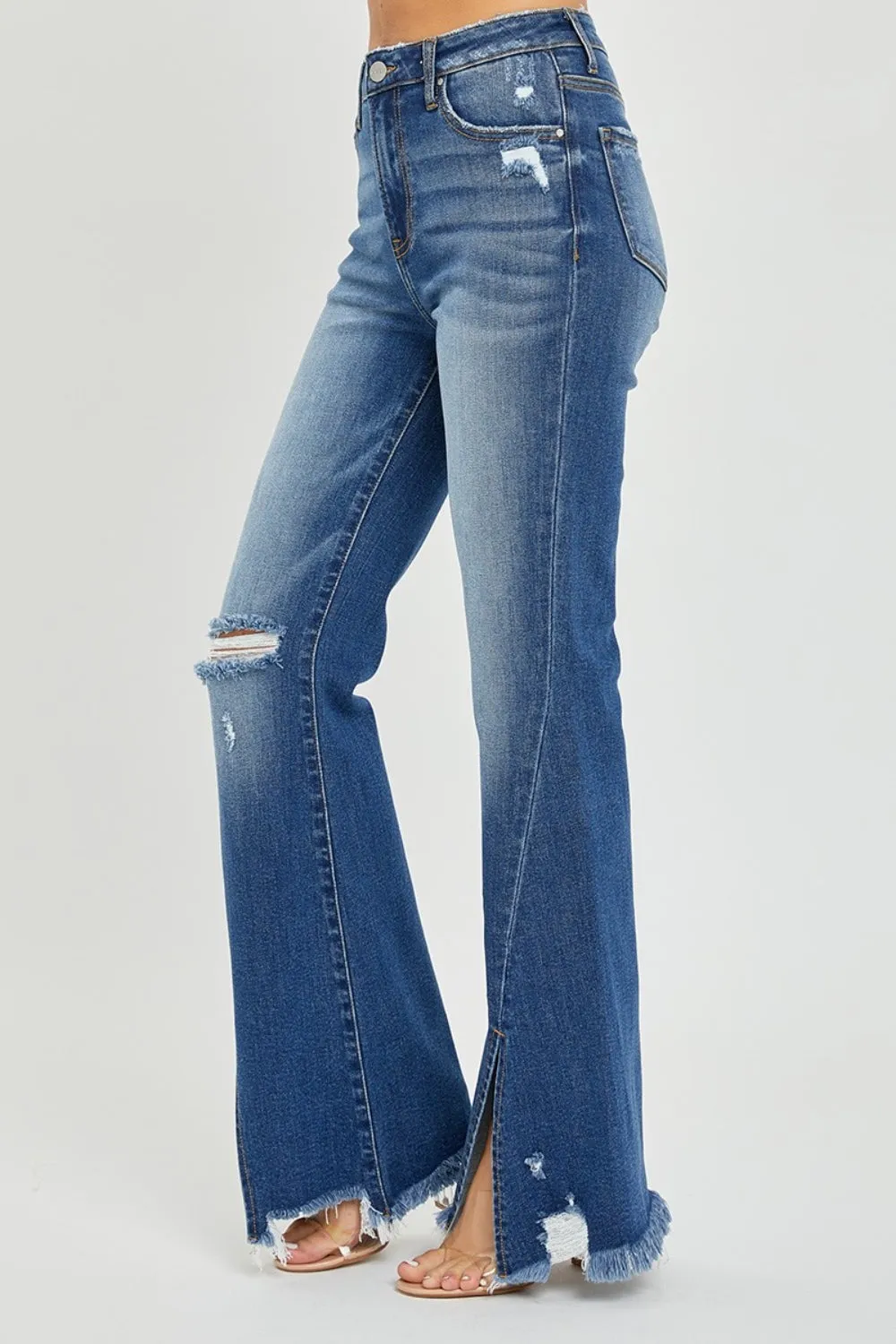 RISEN Full Size High Rise Front Slit Frayed Hem Flare Jeans sold by Charming Charlie product image thumbnail 3