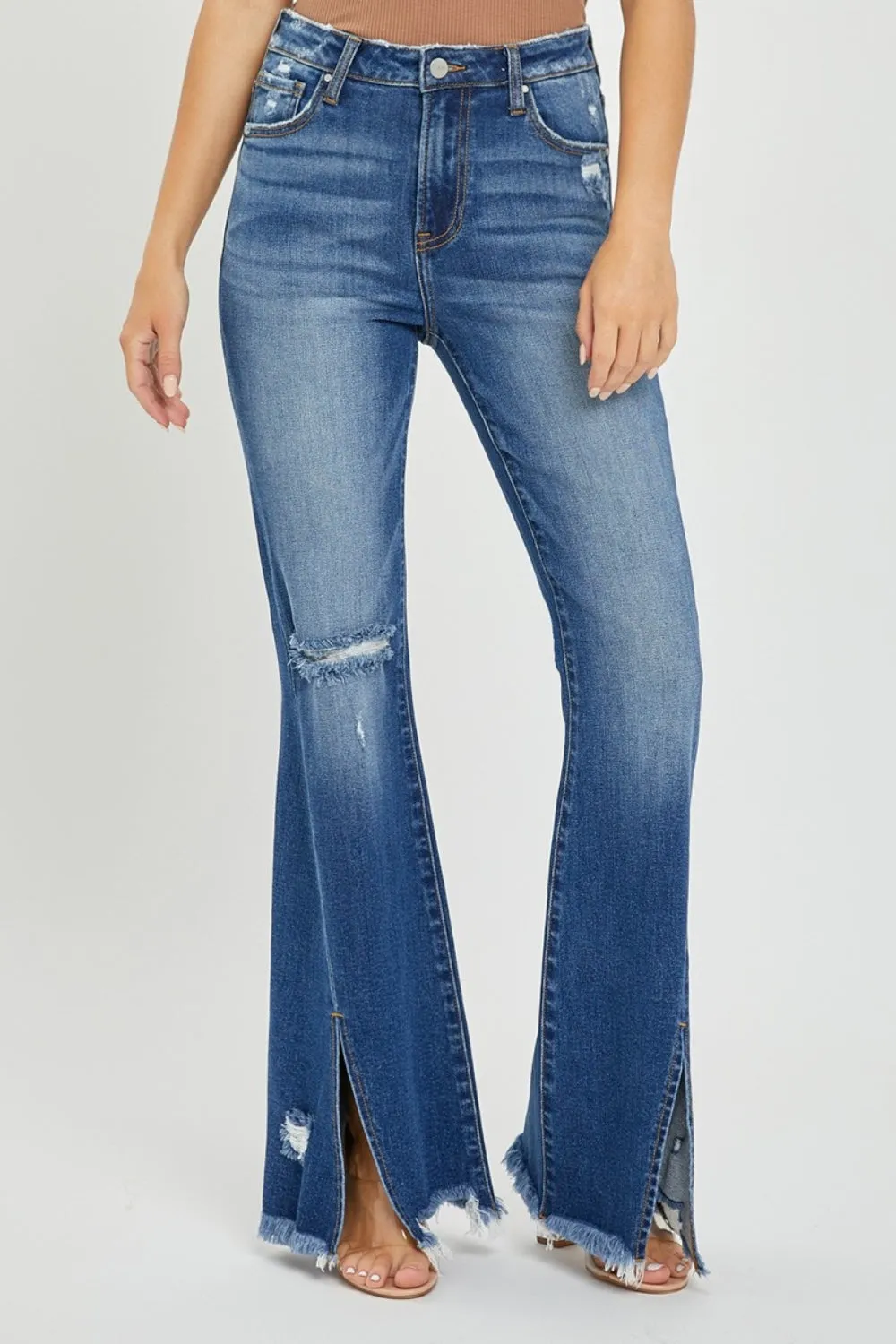 RISEN Full Size High Rise Front Slit Frayed Hem Flare Jeans sold by Charming Charlie product image thumbnail 4