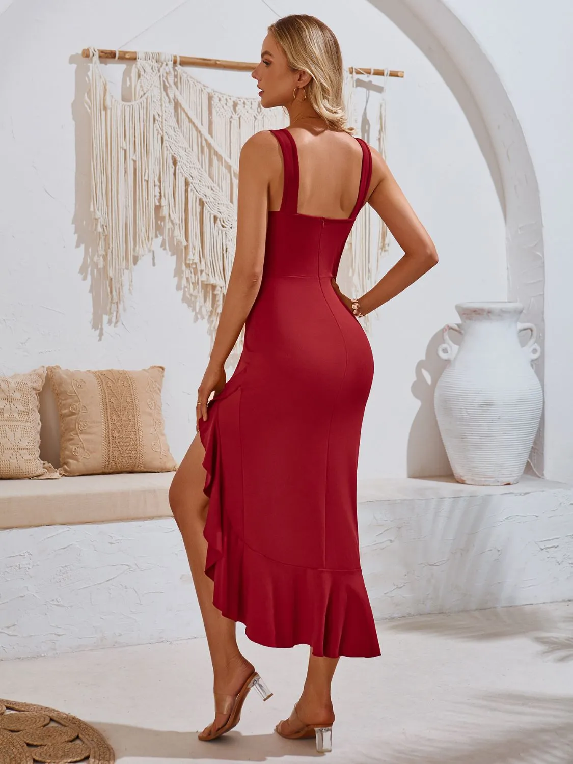 Ruffled V-Neck Wide Strap Midi Dress sold by Charming Charlie product image thumbnail 2