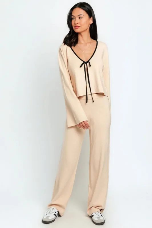 LE LIS COLLECTION Contrast Trim High Waist Wide Leg Sweater Pants sold by Charming Charlie