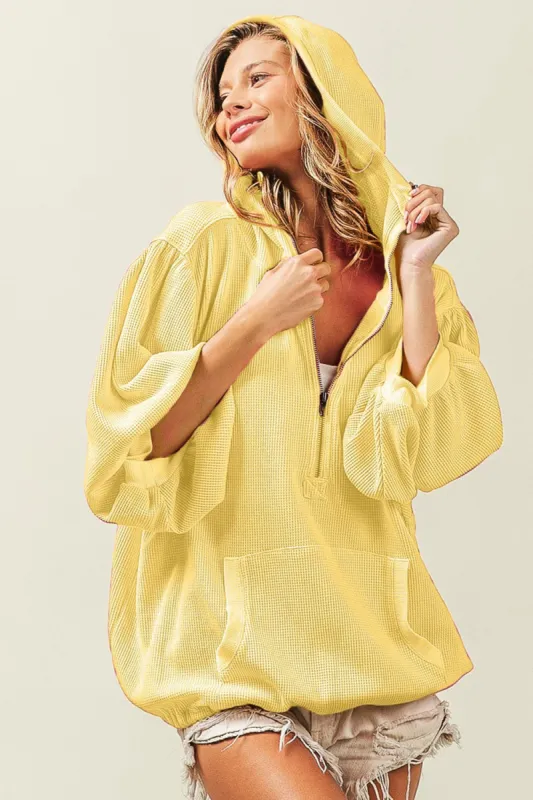 BiBi Waffle-Knit Half Zip Hooded Top sold by Charming Charlie