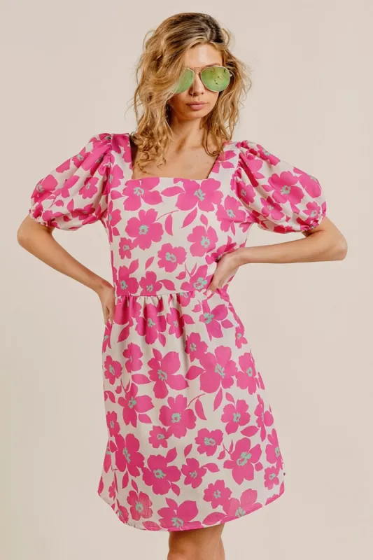 BiBi Printed Square Neck Puff Sleeve Mini Dress sold by Charming Charlie