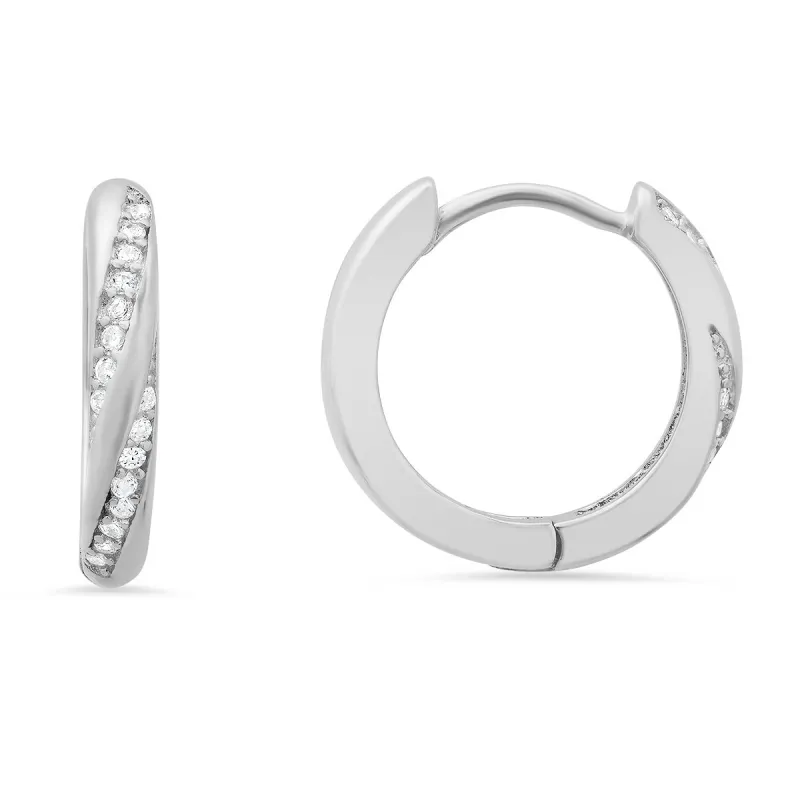 Sterling Silver Swirl CZ 15mm Hoop Earrings sold by Charming Charlie