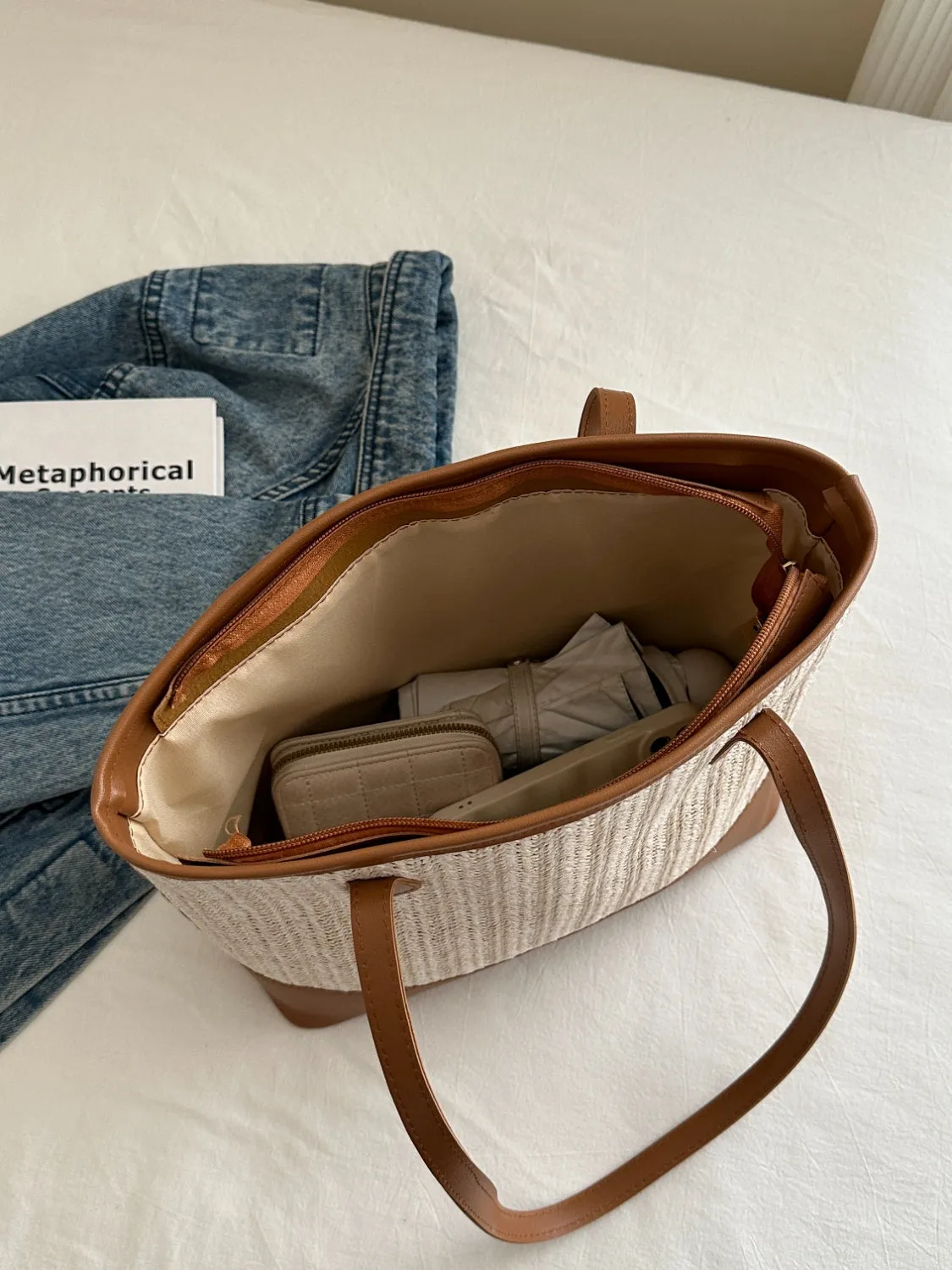 Contrast Straw Woven Tote Bag sold by Charming Charlie product image thumbnail 4