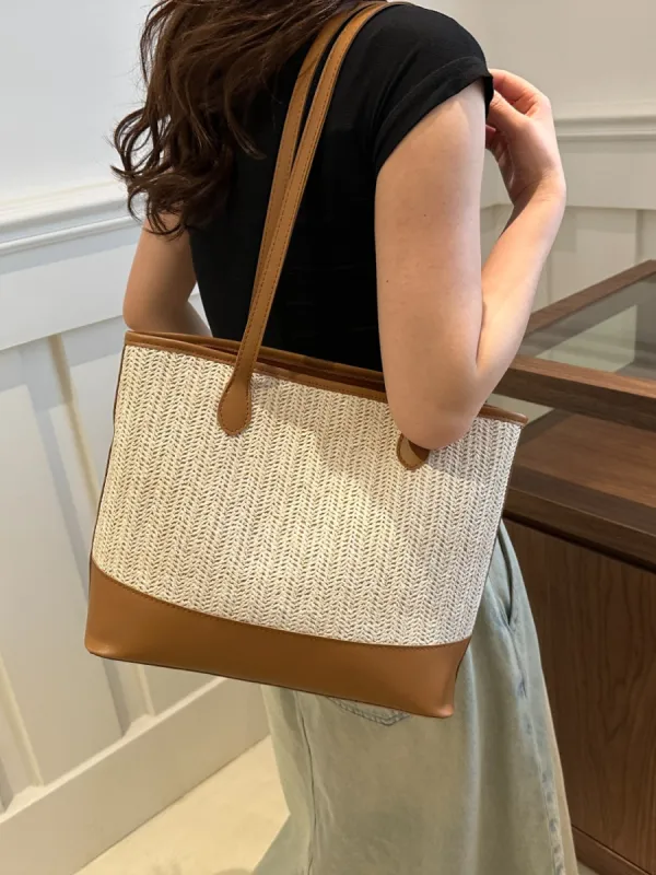 Contrast Straw Woven Tote Bag sold by Charming Charlie