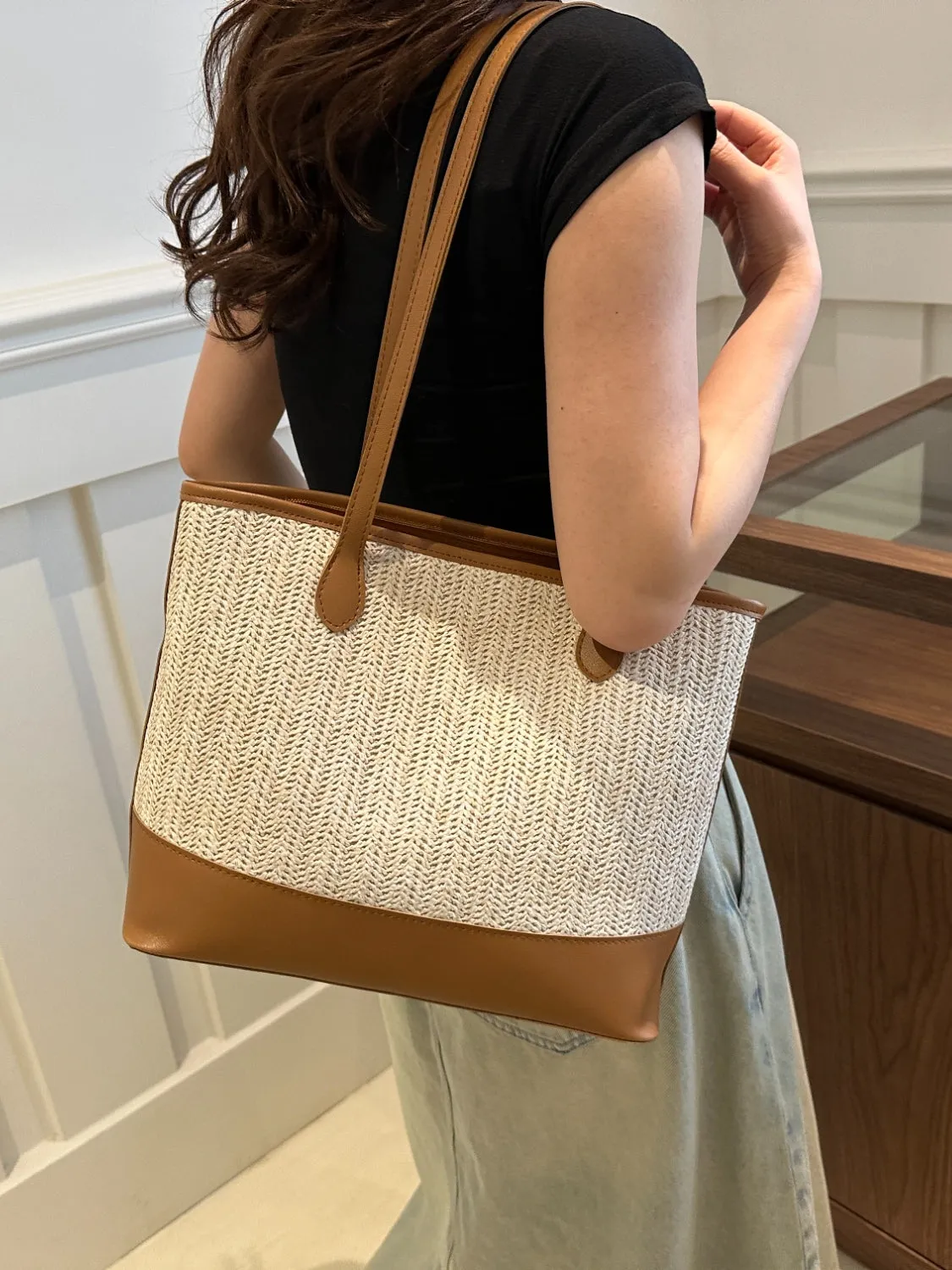 Contrast Straw Woven Tote Bag sold by Charming Charlie