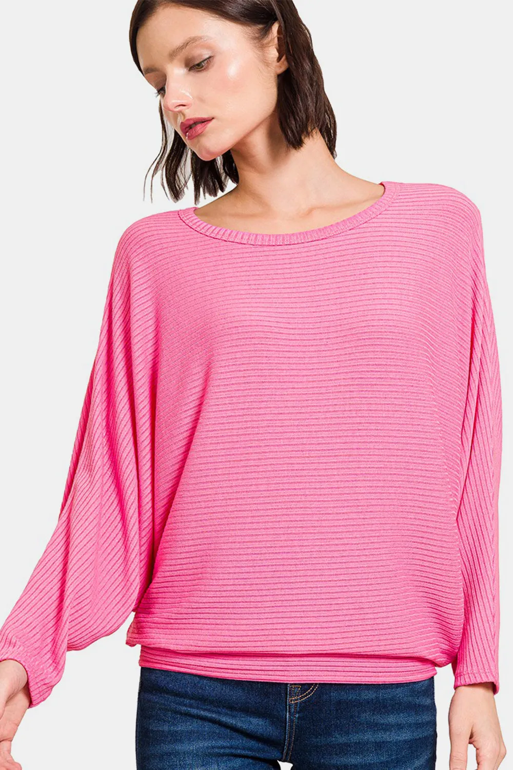 Zenana Ribbed Round Neck Long Sleeve Top sold by Charming Charlie
