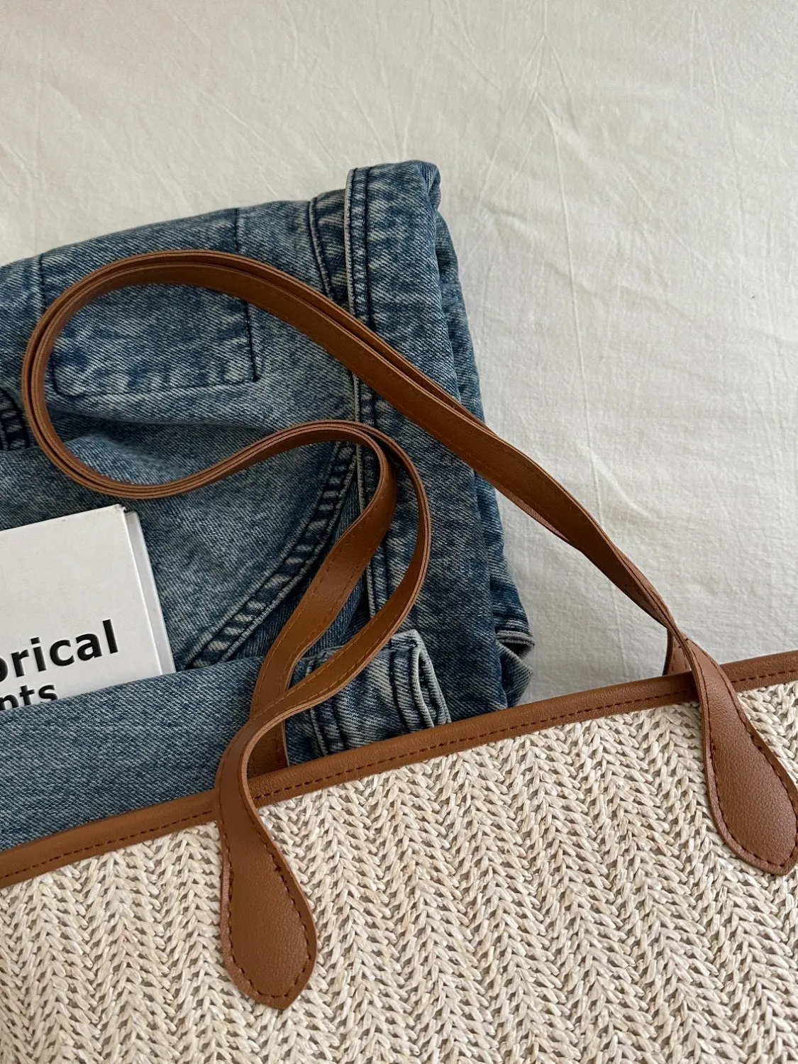 Contrast Straw Woven Tote Bag sold by Charming Charlie product image thumbnail 5