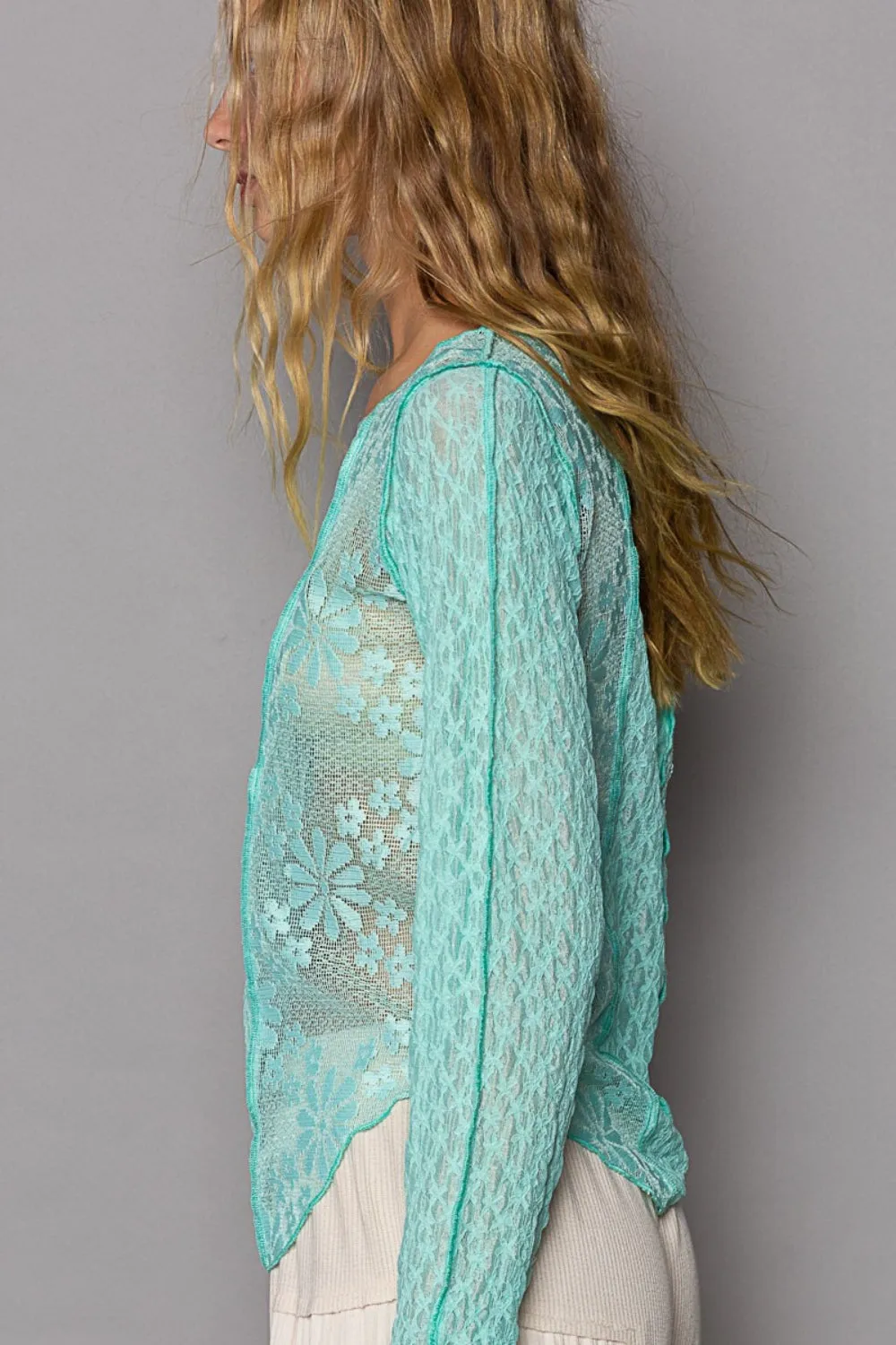POL Exposed Seam Long Sleeve Lace Knit Top sold by Charming Charlie product image thumbnail 3
