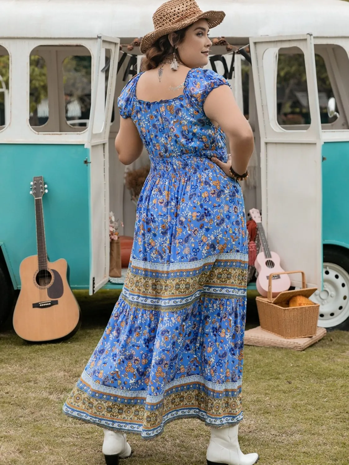 Plus Size Smocked Printed Cap Sleeve Dress sold by Charming Charlie product image thumbnail 2