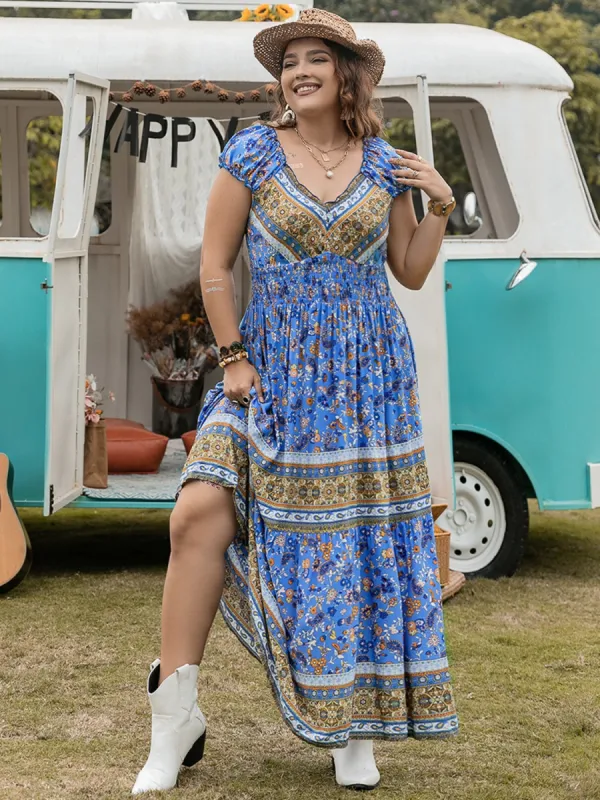 Plus Size Smocked Printed Cap Sleeve Dress sold by Charming Charlie