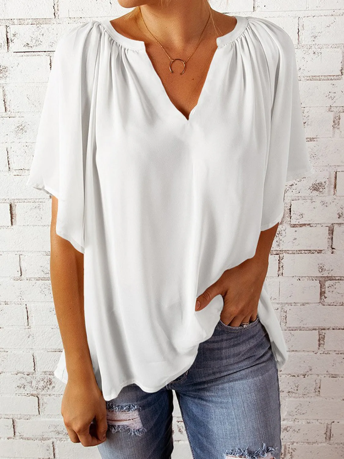 Ruched Notched Half Sleeve Blouse sold by Charming Charlie product image thumbnail 3
