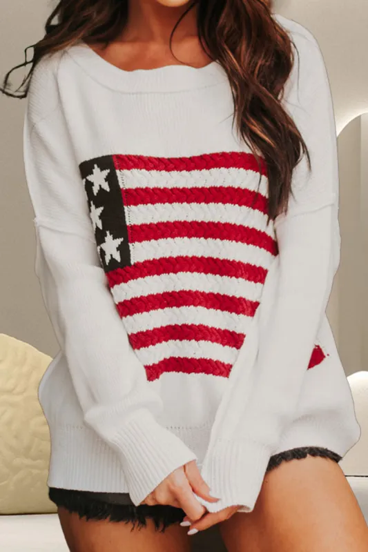 US Flag Round Neck Long Sleeve Knit Top sold by Charming Charlie