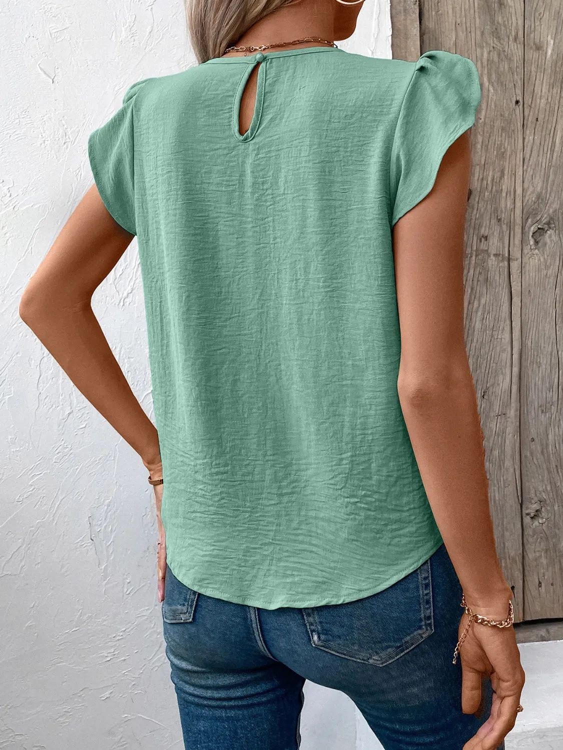 Ruched Round Neck Cap Sleeve Blouse sold by Charming Charlie product image thumbnail 2