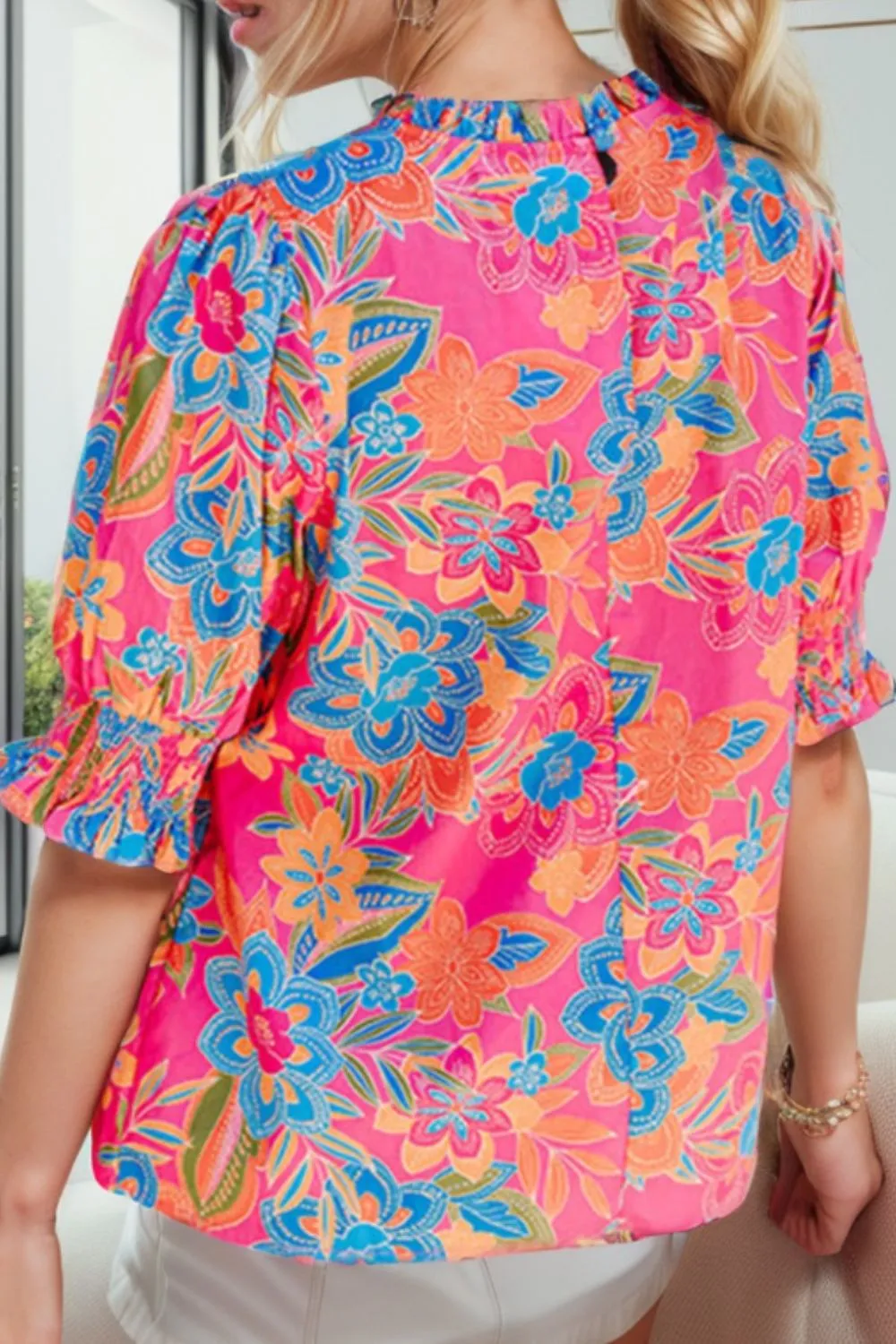 Printed Mock Neck Half Sleeve Blouse sold by Charming Charlie product image thumbnail 3