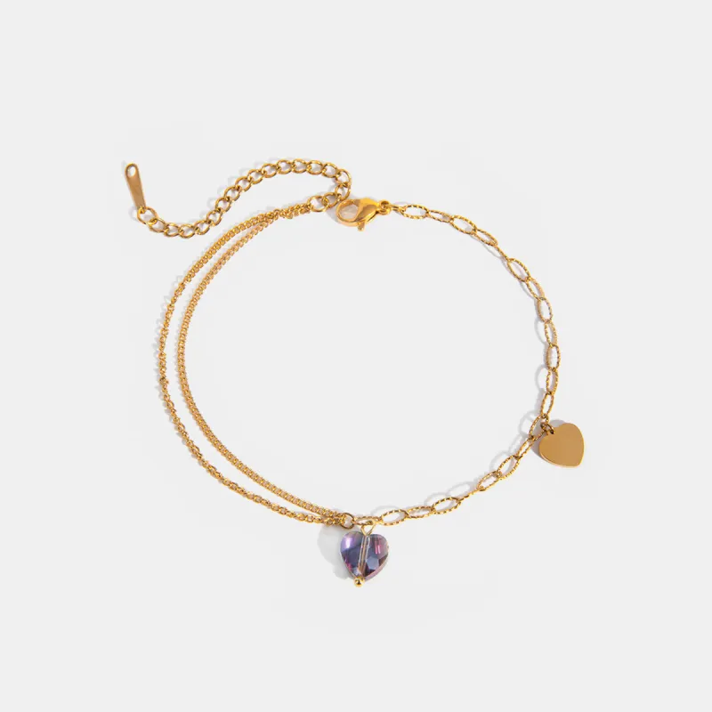 Stainless Steel Synthetic Crystal Heart Anklet Bracelet sold by Charming Charlie