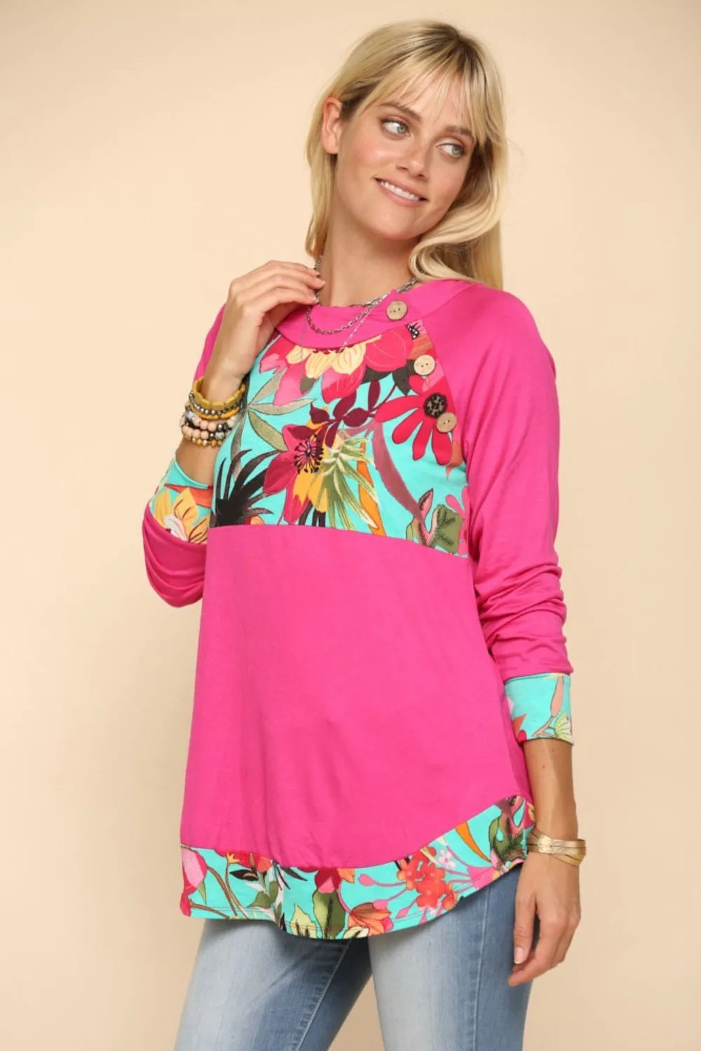 Celeste Full Size Tropical Print Long Sleeve T-Shirt sold by Charming Charlie product image thumbnail 3