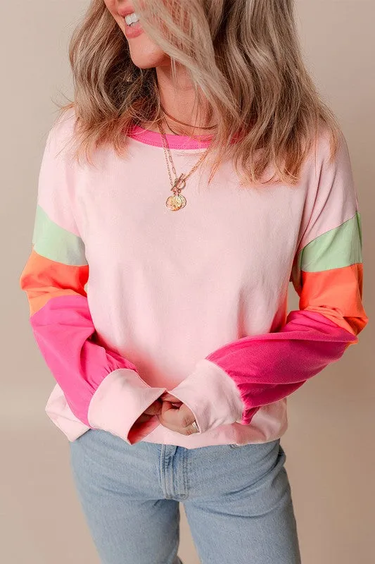 Women Colorblock Patchwork Long Sleeve Loose Top sold by Charming Charlie